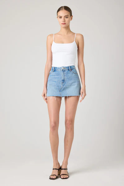 Rose Garden Raw Hem Denim Skirt