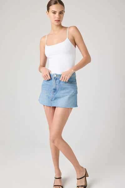 Rose Garden Raw Hem Denim Skirt