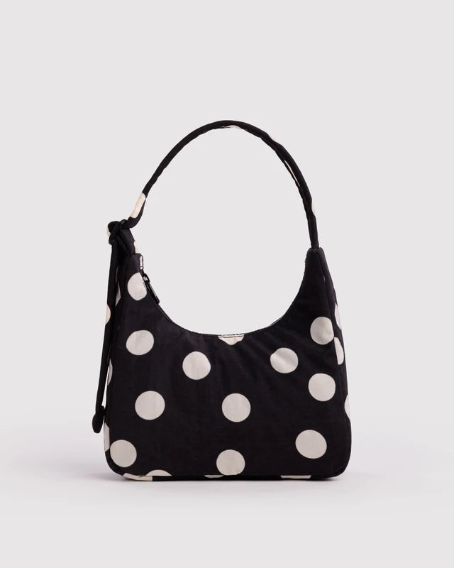 Mini Nylon Shoulder Bag - Black And Cream Polka Dot