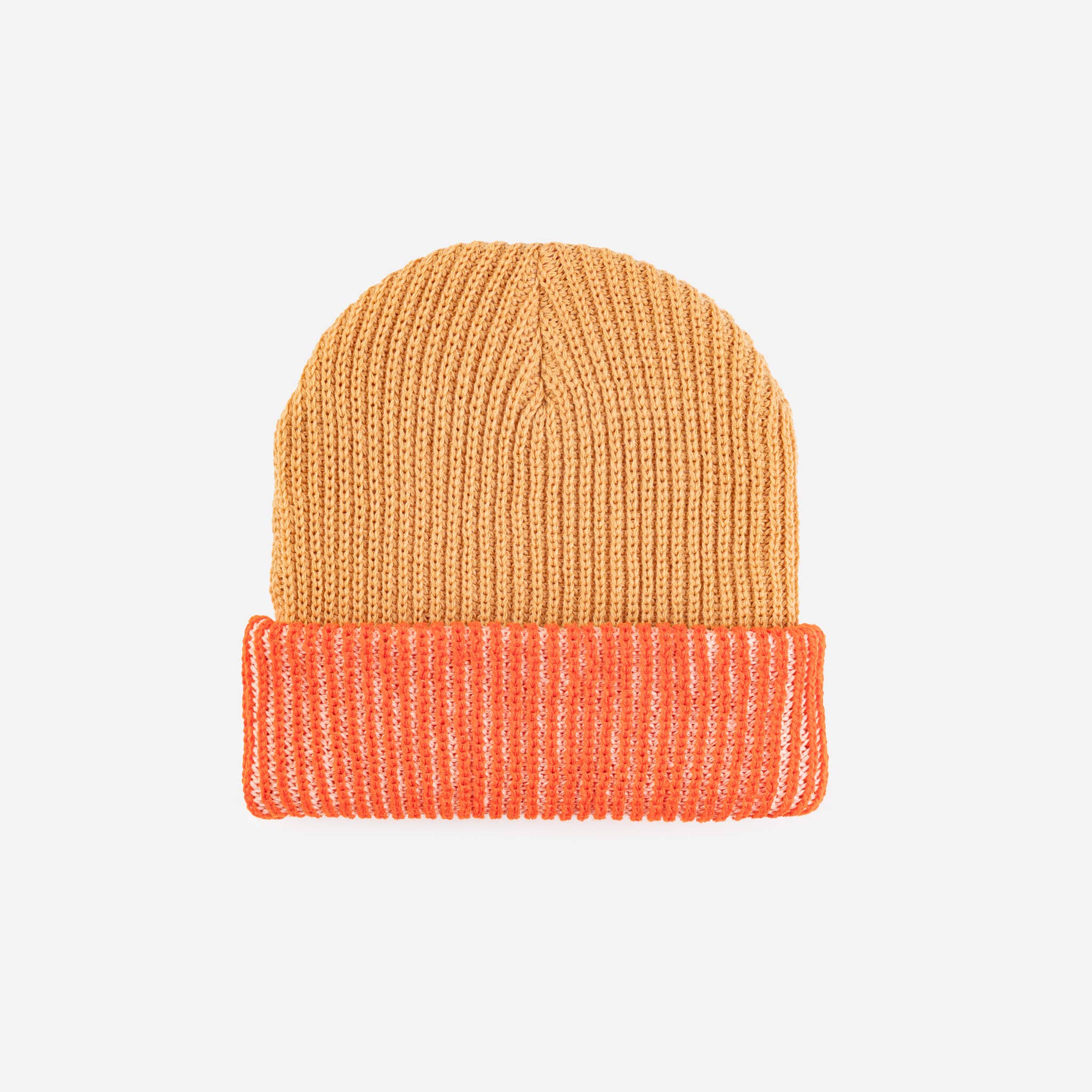 Stripe Cuff Plush Beanie: Camel Poppy