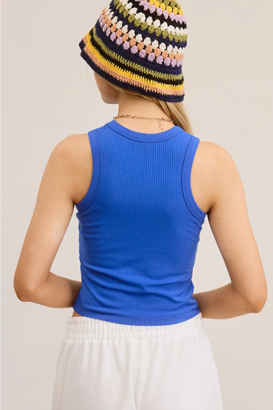 Blue Rib-Knit Racerback Tank