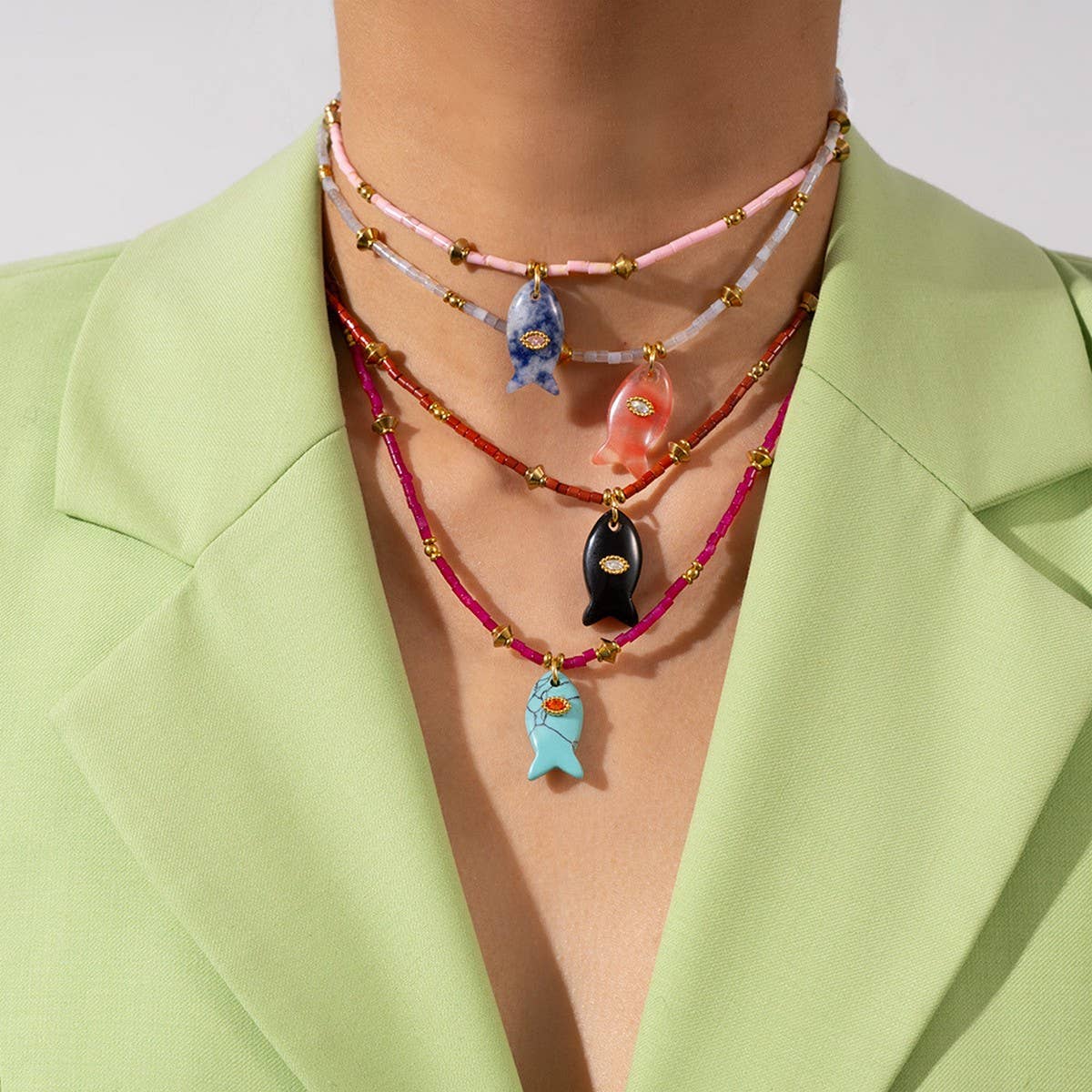 Beaded Fish Gem Necklace