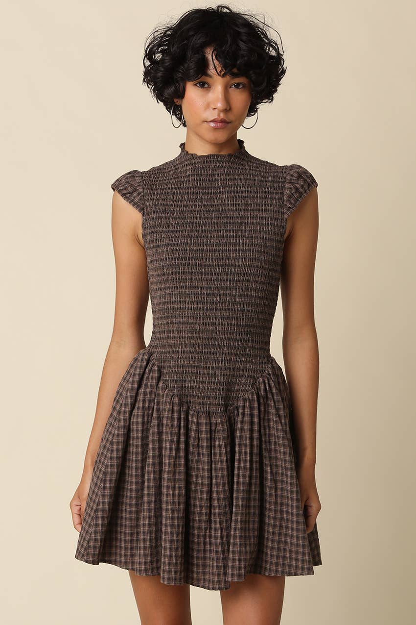 Angela Plaid Smocked Mini Dress
