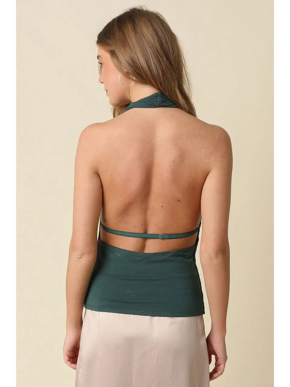 Sofia Open Back Halter Top - Green
