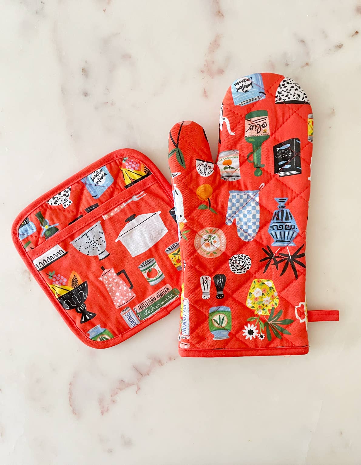 Kitchen Shelf Cotton Oven Mitt + Pot Holder Set