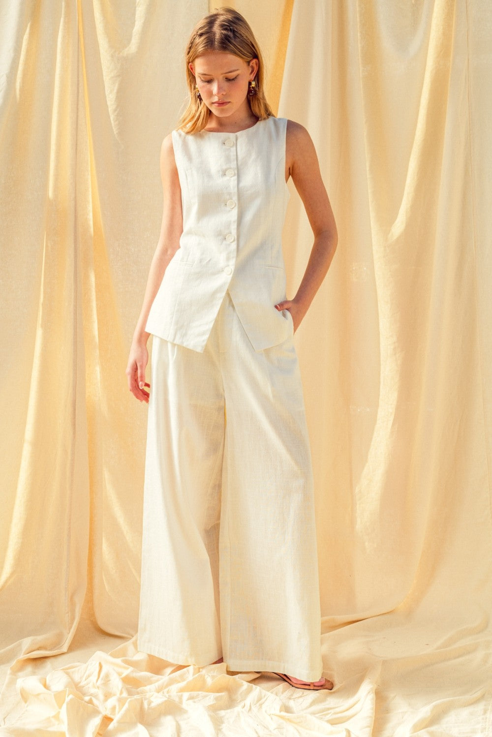 Button Front Linen Vest