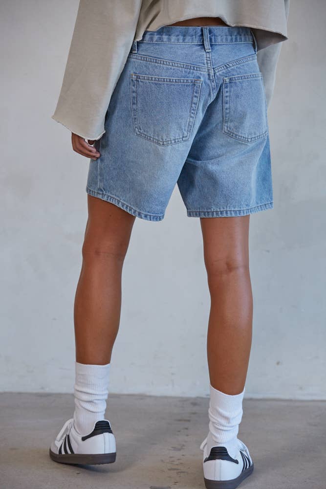 Denim Straight Leg Bermuda Shorts