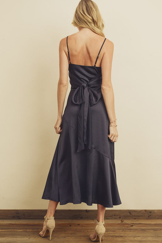 Satin Tie Back Slip Dress - Navy