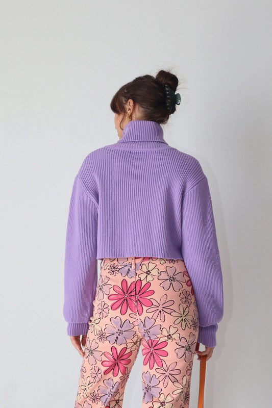 Lavender Turtleneck Cropped Sweater