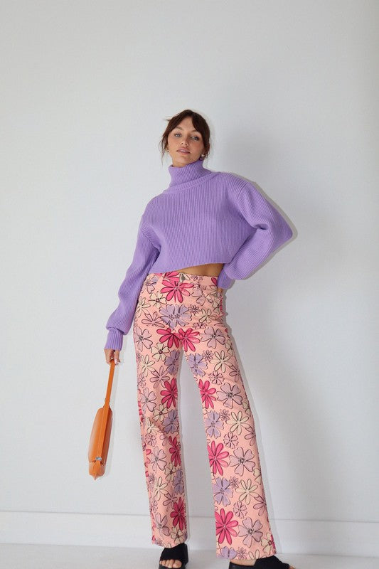 Lavender Turtleneck Cropped Sweater