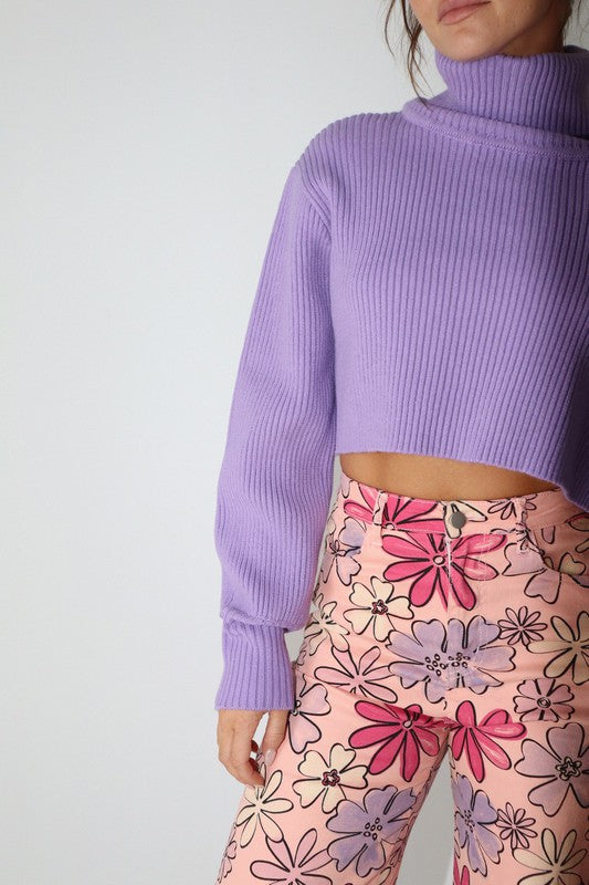 Lavender Turtleneck Cropped Sweater