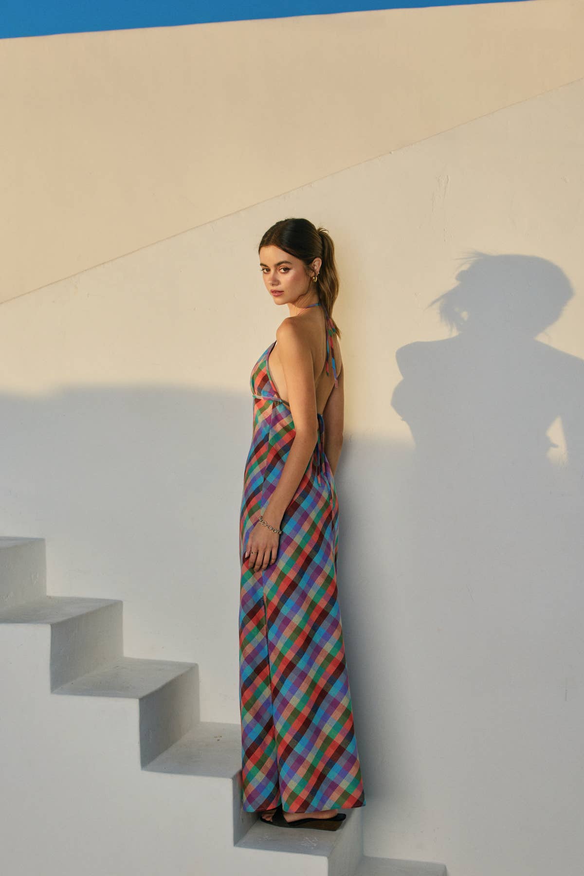 Colorful Gingham Halter Maxi Dress