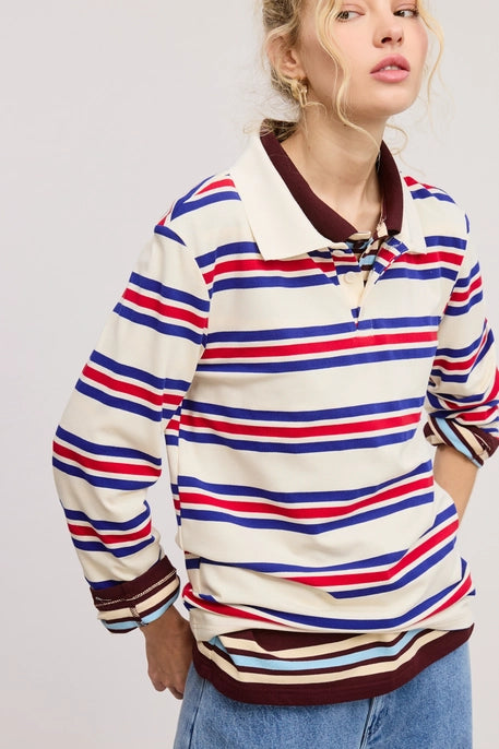 Blue & Red Long Sleeve Polo