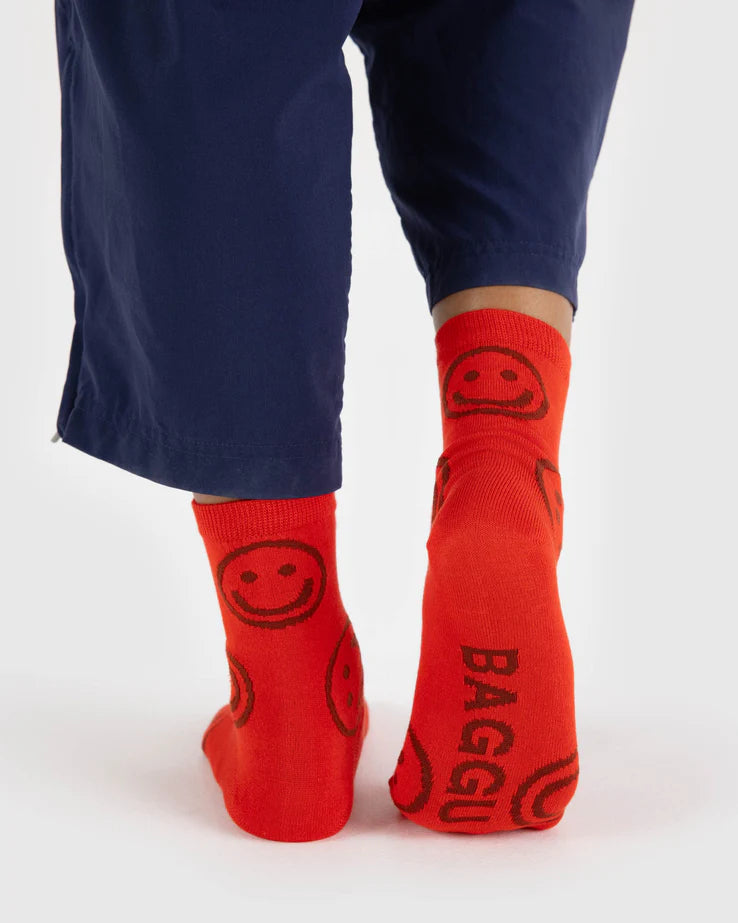 Crew Socks- Red Happy