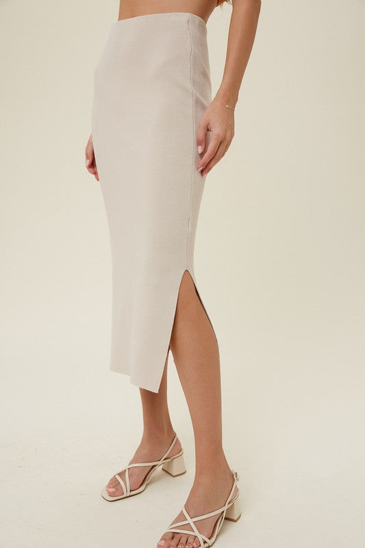 Champagne Knit Midi Skirt