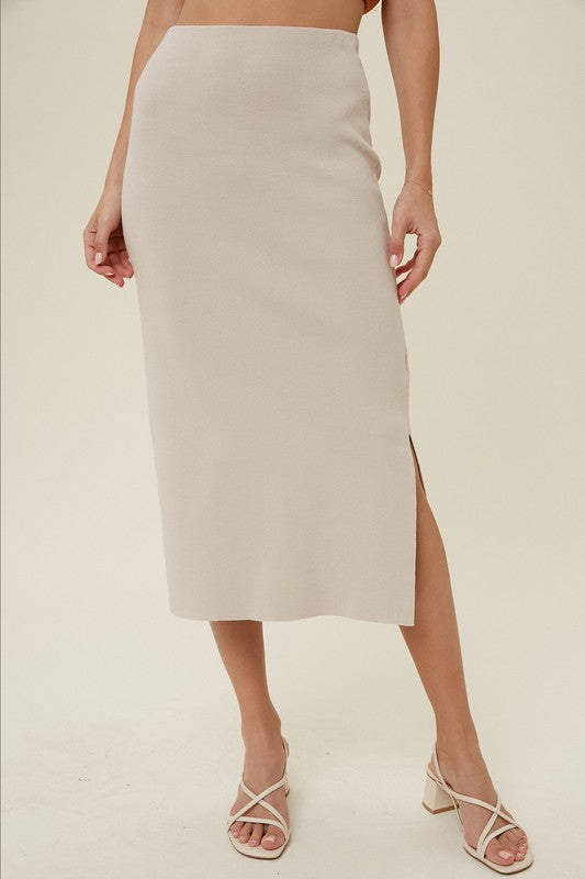 Champagne Knit Midi Skirt