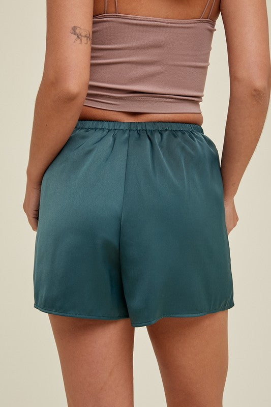 Forest Green Satin Lined Shorts