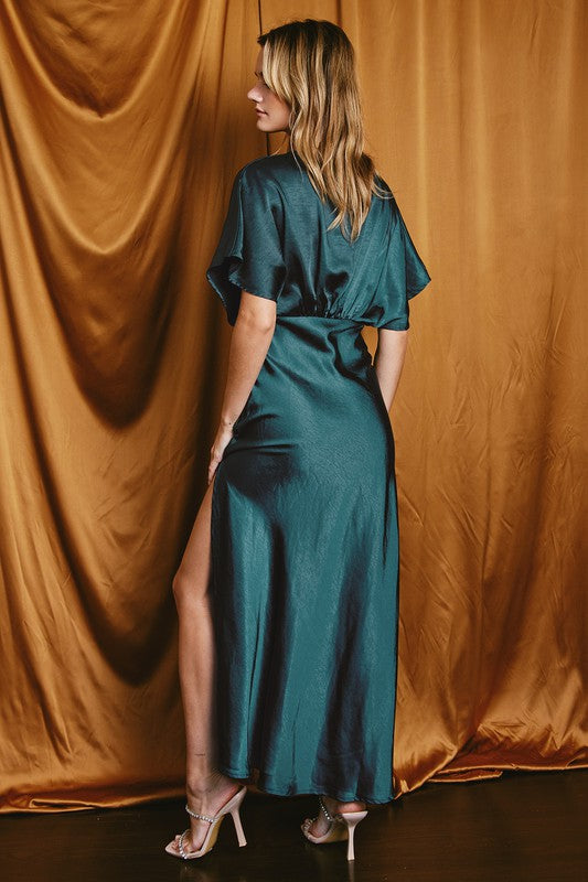 Satin Blouson Maxi Dress - Deep Jasper