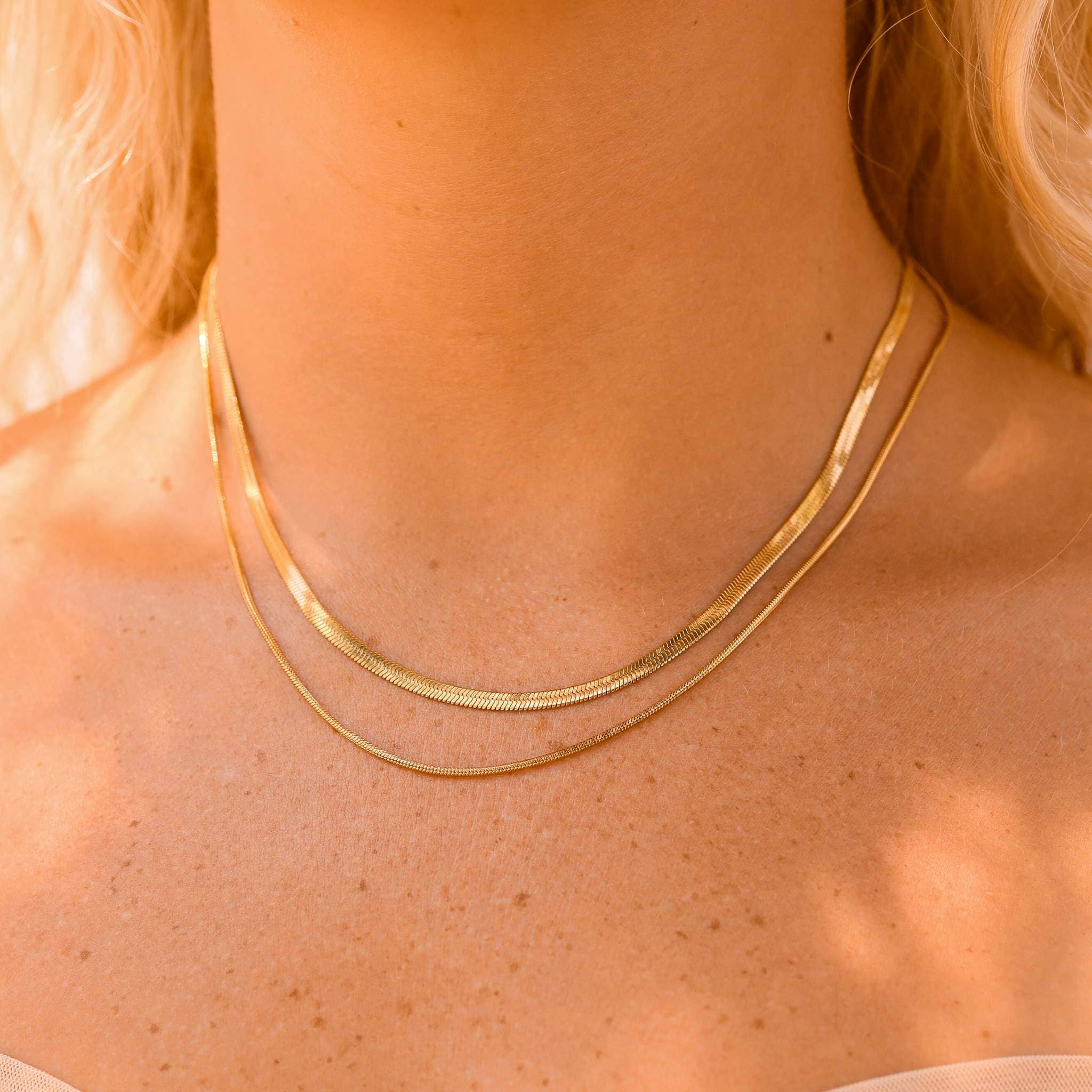 18K Gold Plated Herringbone Chain Necklace