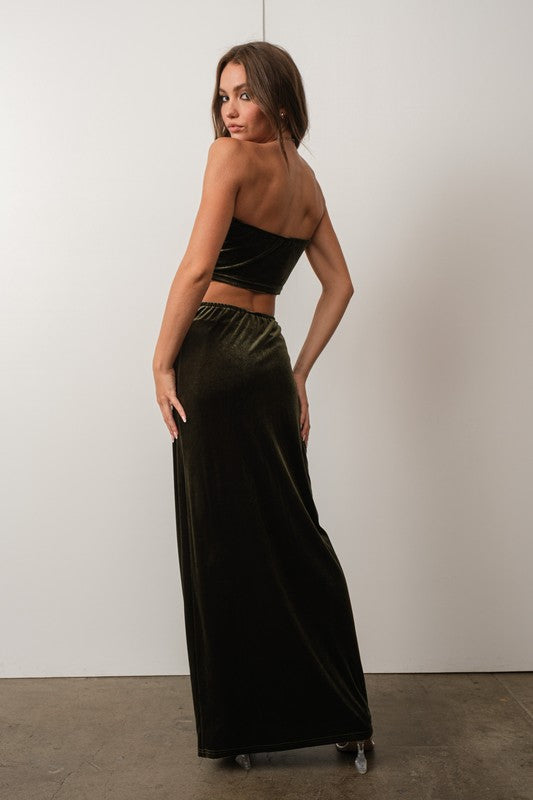 Velvet Maxi Skirt - Olive