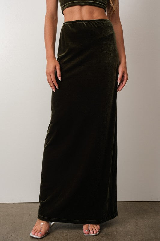 Velvet Maxi Skirt - Olive