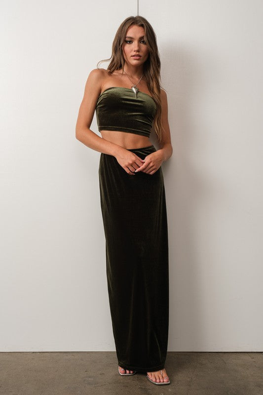 Velvet Maxi Skirt - Olive