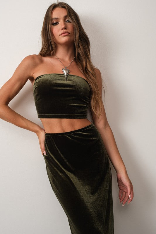 Velvet Maxi Skirt - Olive