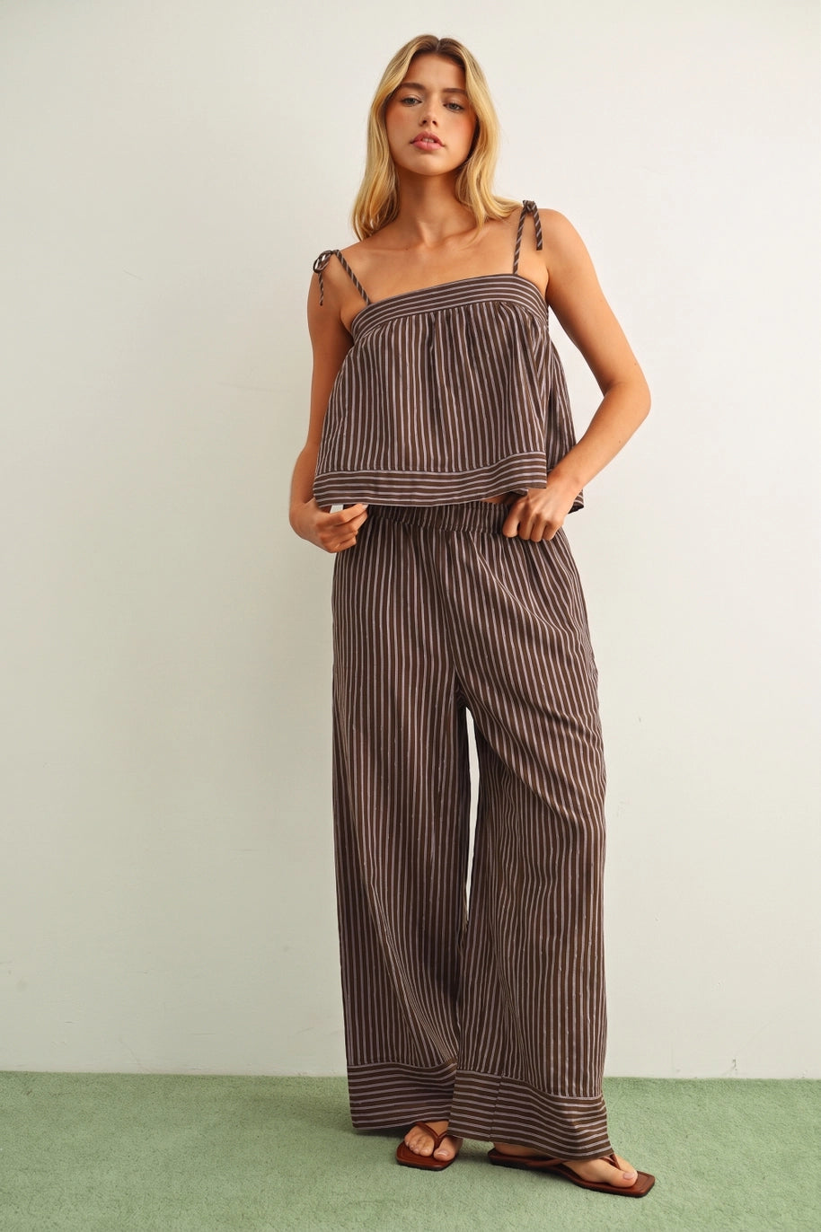 Striped Print Straight Wide Leg Pants