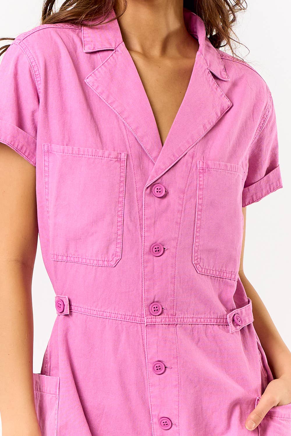 Pink Collard Short Sleeve Romper