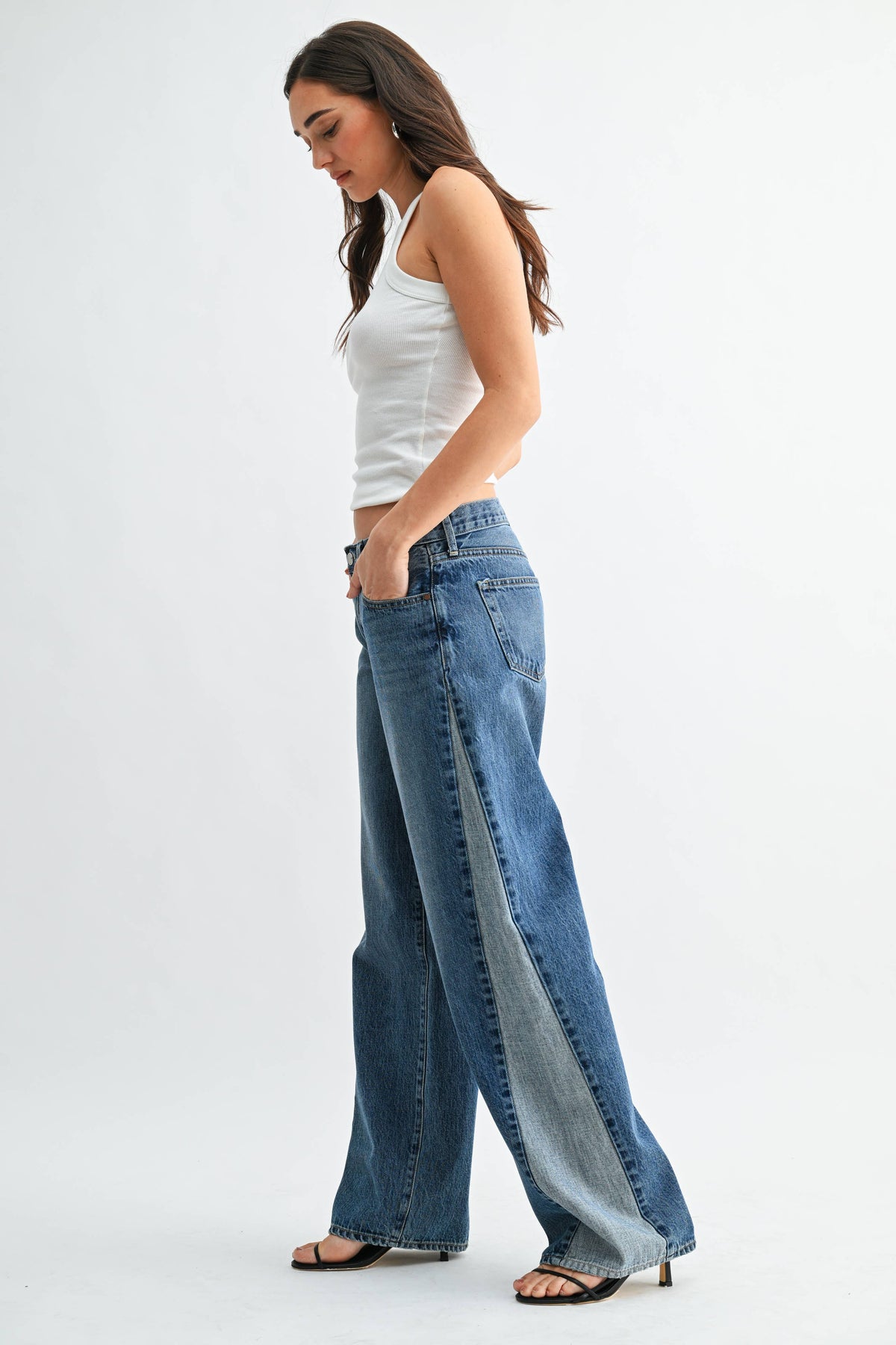 Contrast Angle Seam Wide Leg