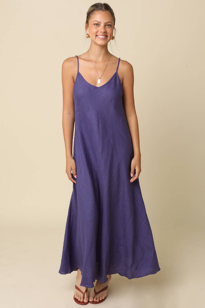 Cody Linen Slip Maxi Dress - Navy