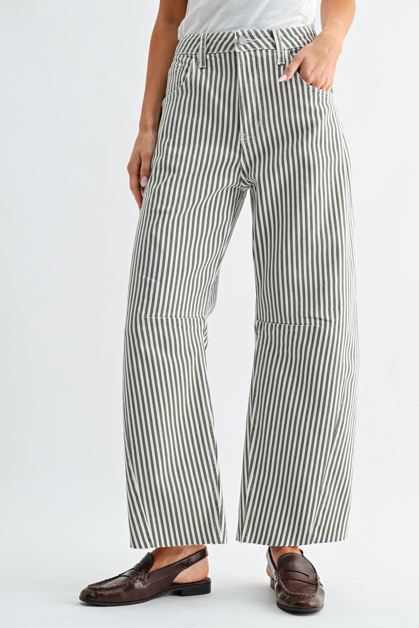 Barrel Jean w/ Seams - Olive Stripe