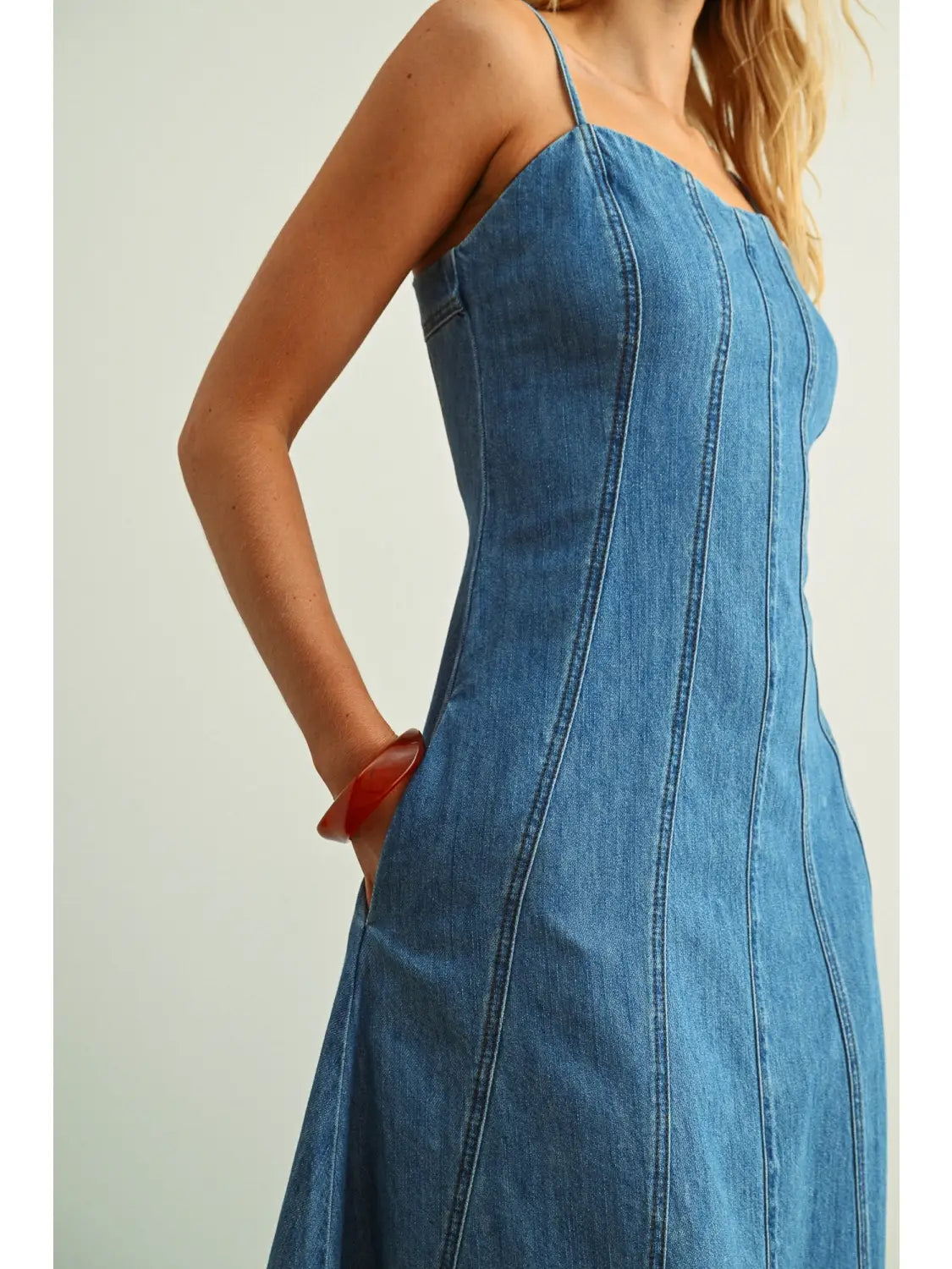 Paneled Denim Maxi Dress
