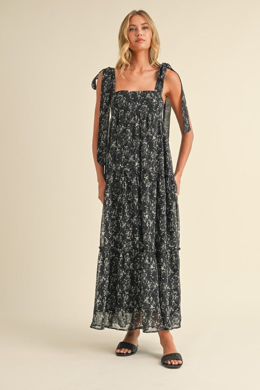 Black & Cream Floral Maxi Dress