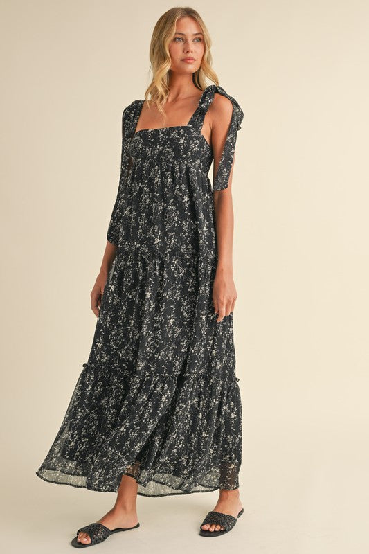 Black & Cream Floral Maxi Dress