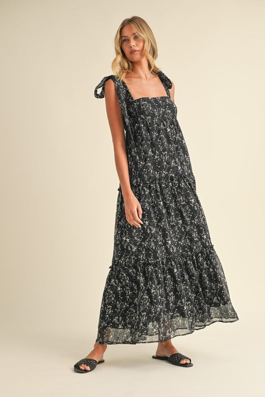 Black & Cream Floral Maxi Dress