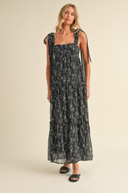 Black & Cream Floral Maxi Dress