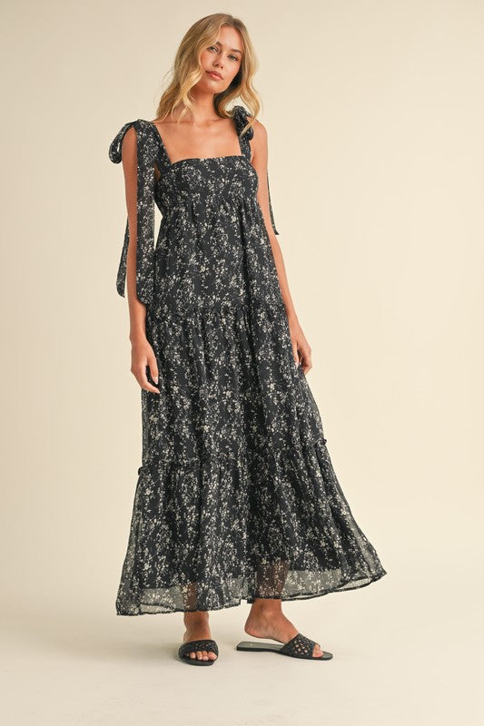 Black & Cream Floral Maxi Dress