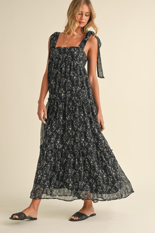 Black & Cream Floral Maxi Dress