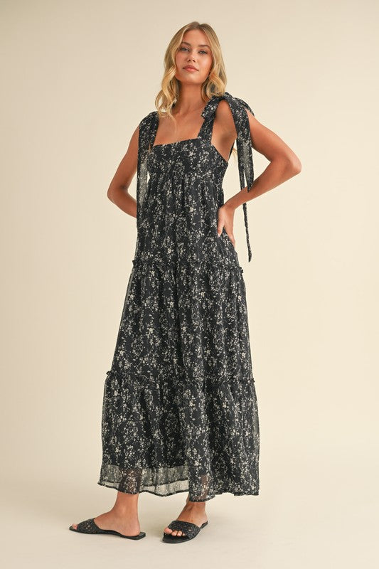 Black & Cream Floral Maxi Dress