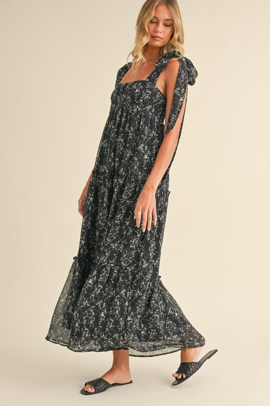 Black & Cream Floral Maxi Dress