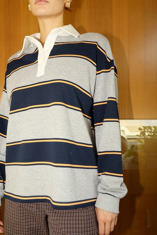 Striped Knit Polo Top