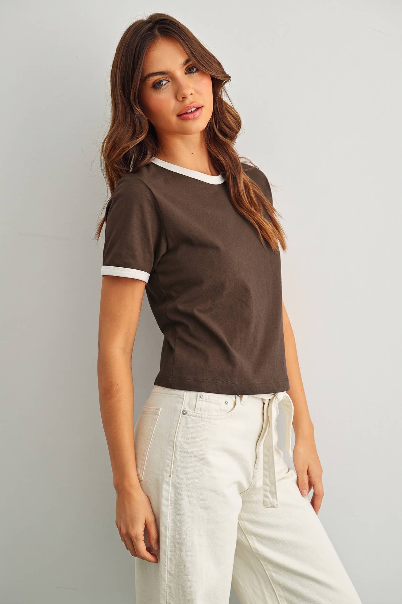 Essential Ringer Short Sleeve Tee Brown