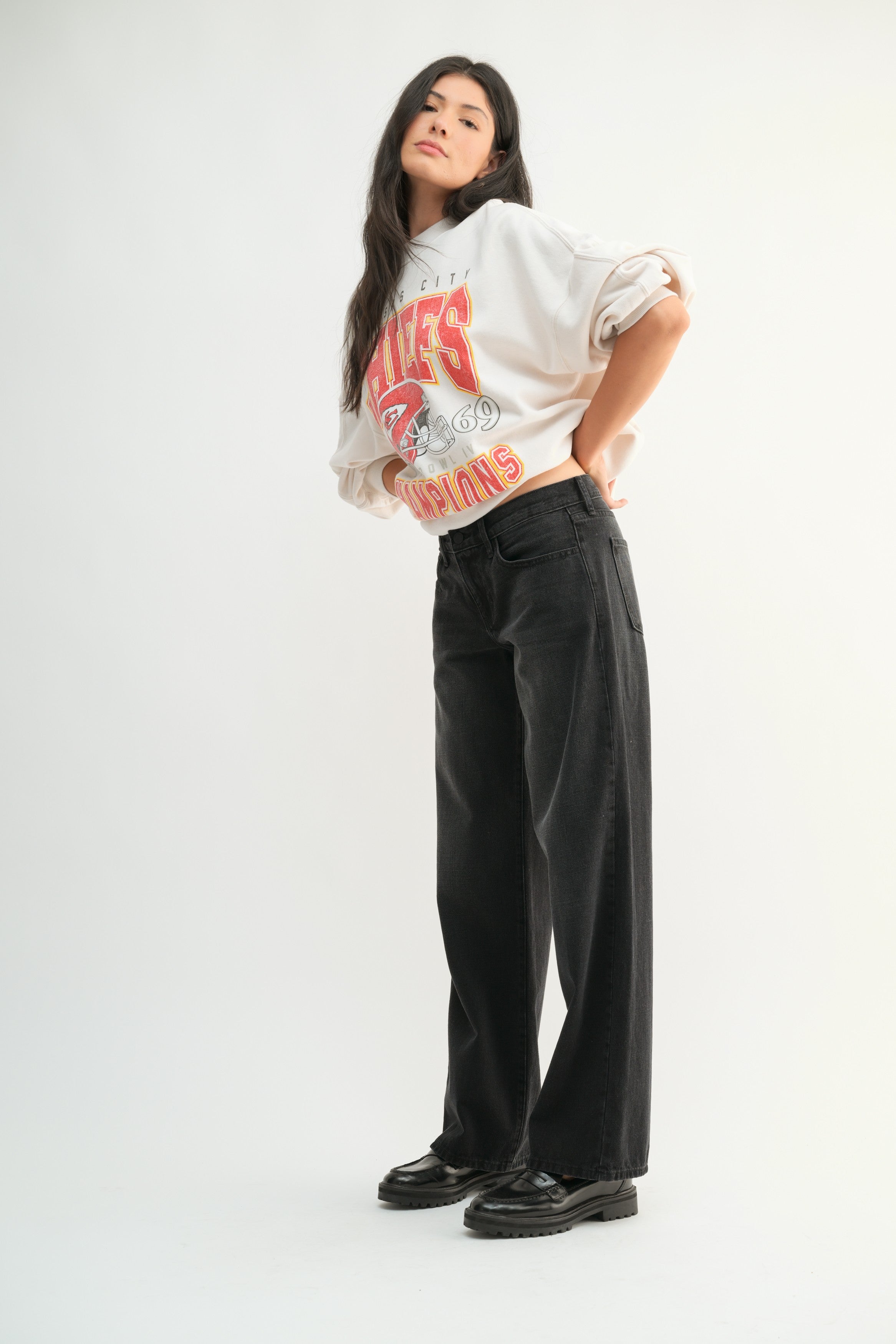 Low Rise Baggy Slouch Jeans - Washed Black