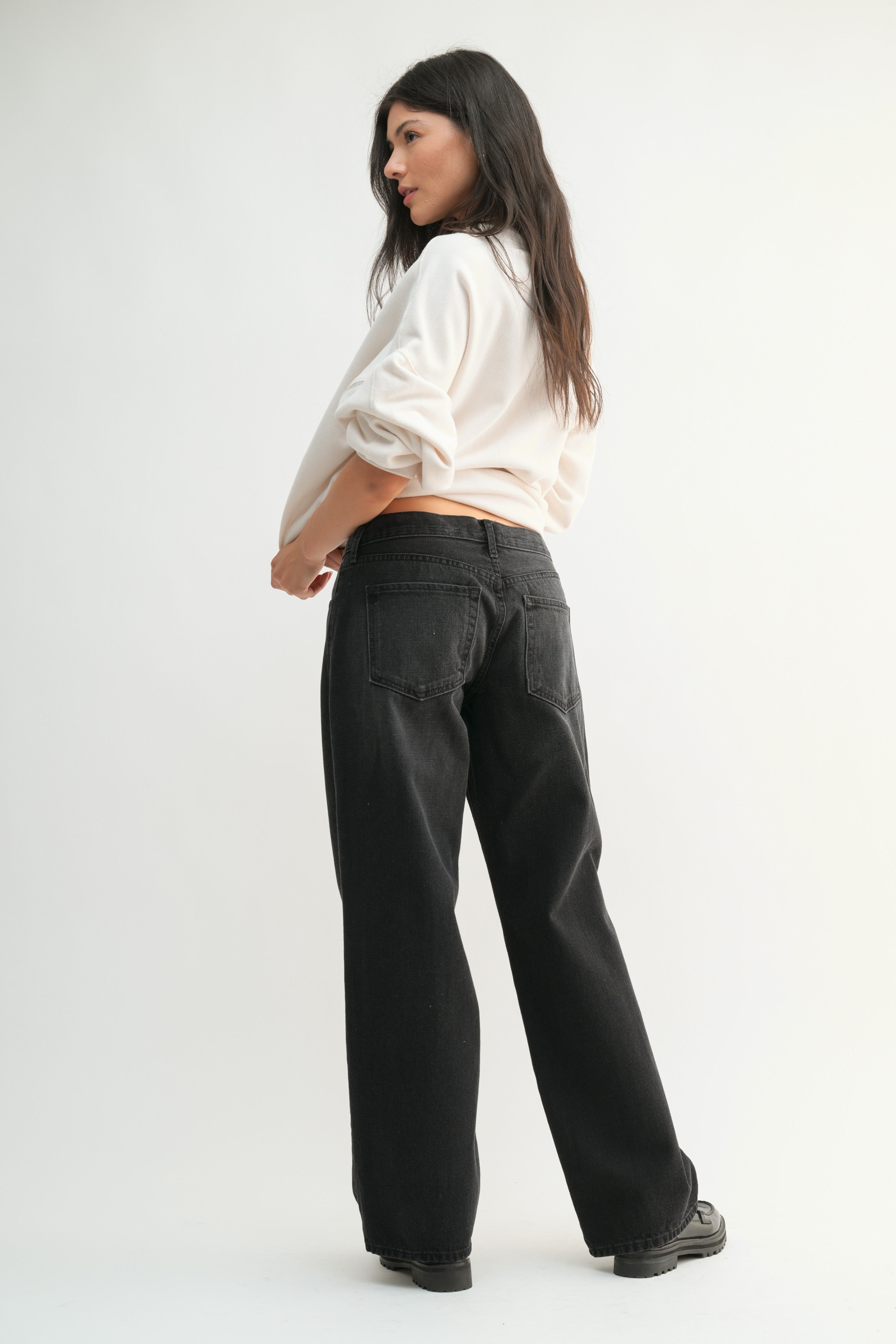 Low Rise Baggy Slouch Jeans - Washed Black