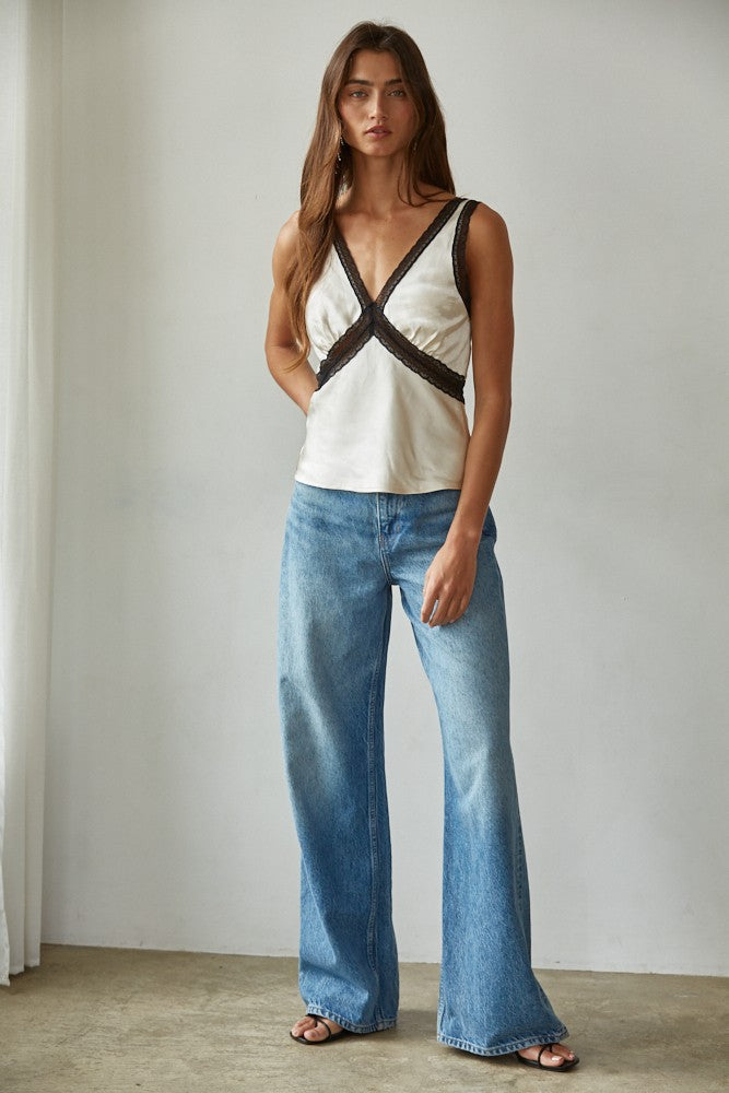 My Darling Contrast Lace Trim Top