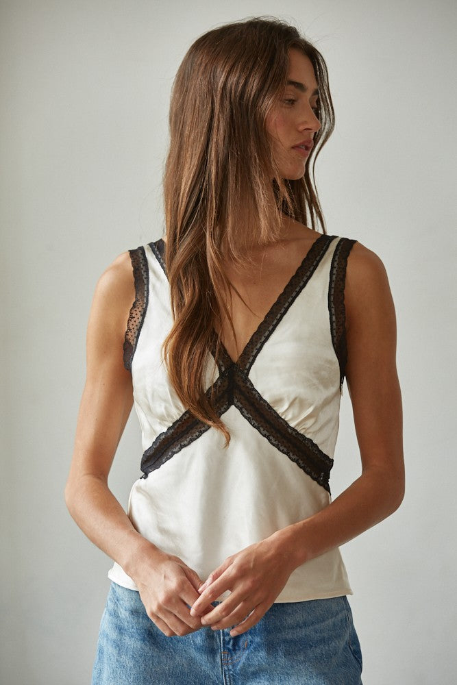 My Darling Contrast Lace Trim Top