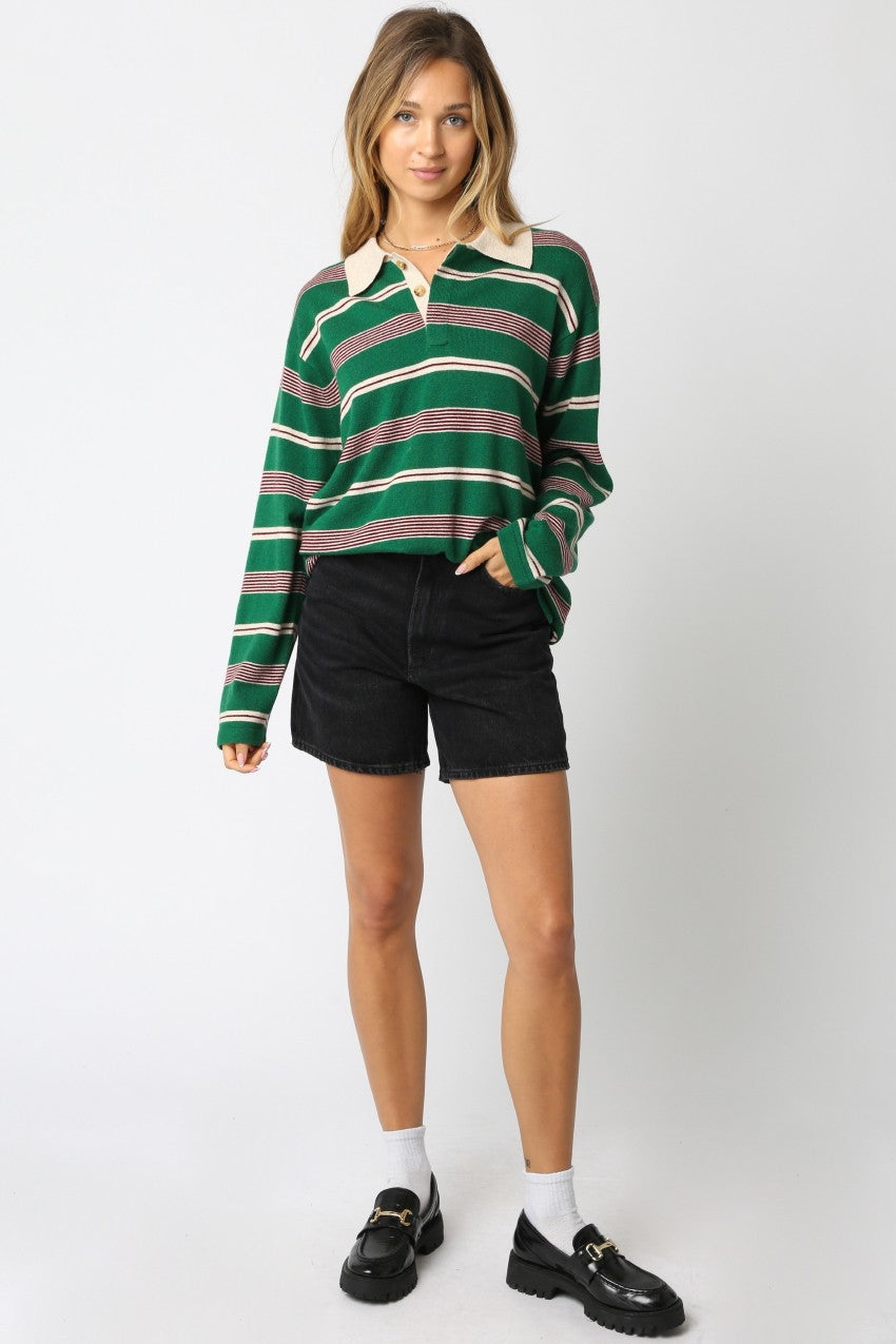 Cara Stripe Polo Cashmere Sweater