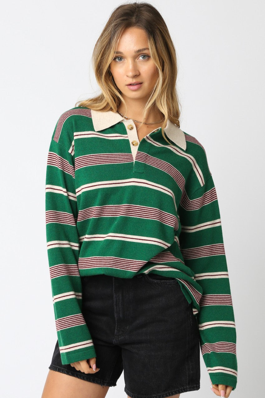 Cara Stripe Polo Cashmere Sweater