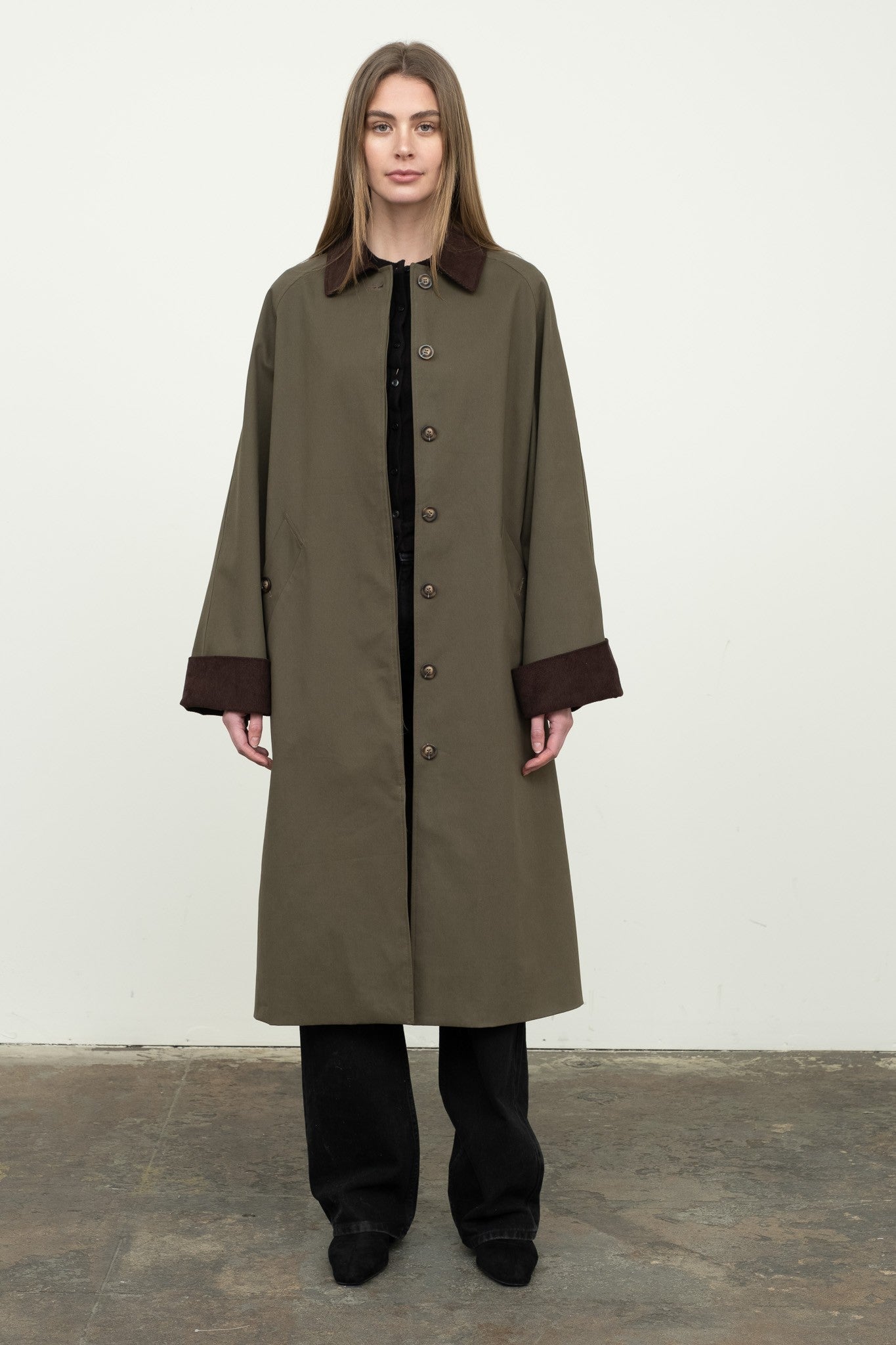 Corduroy Detail Trench Coat